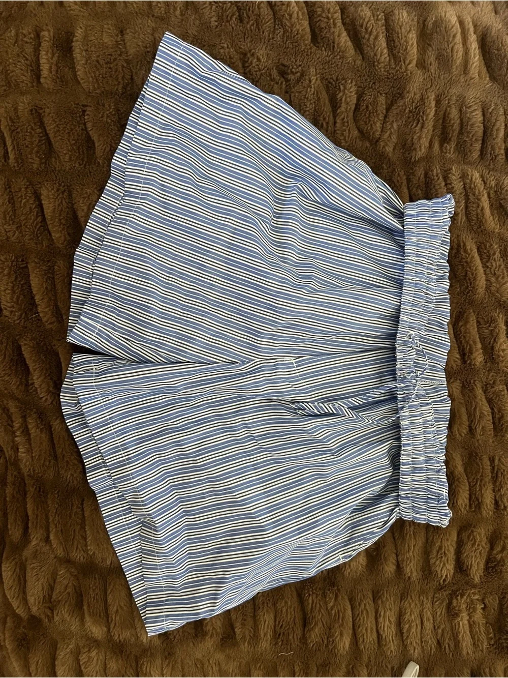 Aime Leon Dore Blue and White Striped Paperbag Waist Shorts